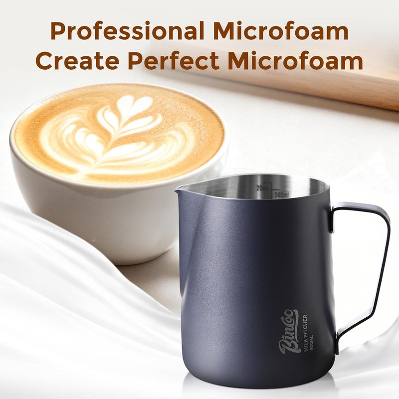 Bincoo Milk Frothing Pitcher - 350ml/12oz Milk Frother Cup Espresso Steaming Pitcher for Barista, SUS304 Stainless Steel Espresso Steaming Pitchers for Latte Art/Cappuccino/Coffee (Dark-Blue-350ml) - Image 5